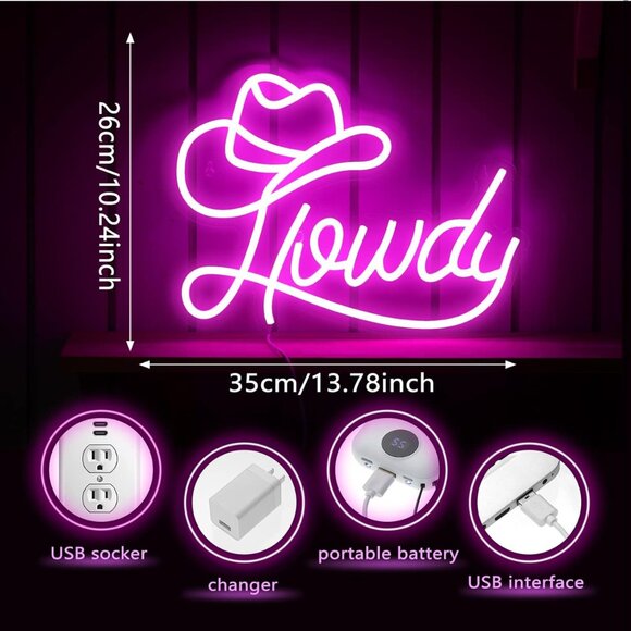 HOWDY COWBOY HAT NEON LED SIGN - Picture 2 of 6